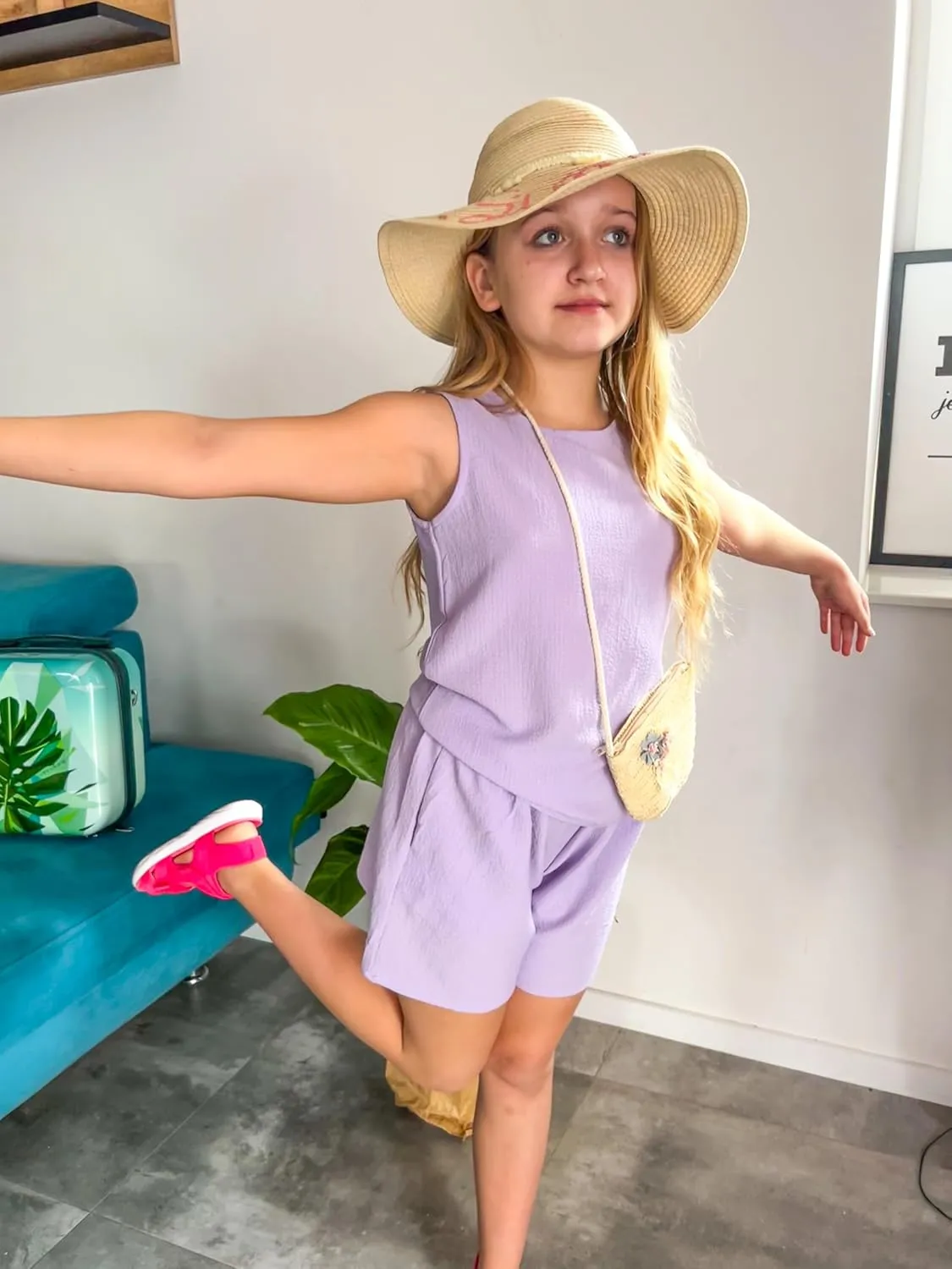 Arshiner Girls Summer 2 Piece Outfit Sleeveless Top and Shorts Set