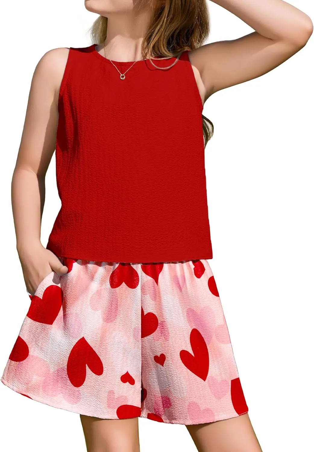 Arshiner Girls Summer 2 Piece Outfit Sleeveless Top and Shorts Set