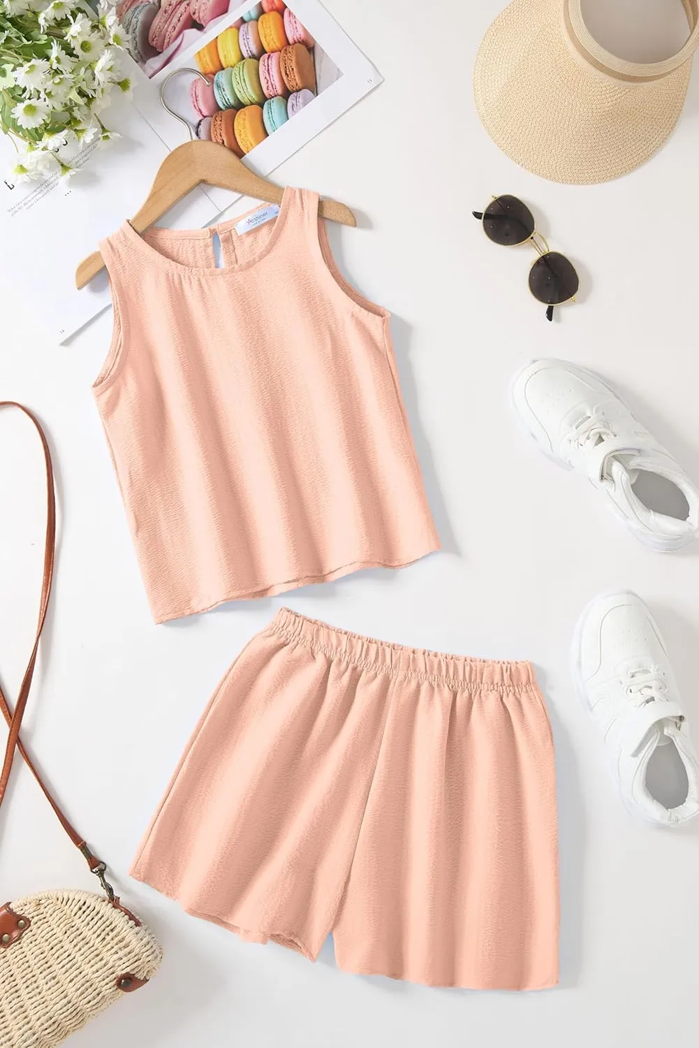 Arshiner Girls Summer 2 Piece Outfit Sleeveless Top and Shorts Set