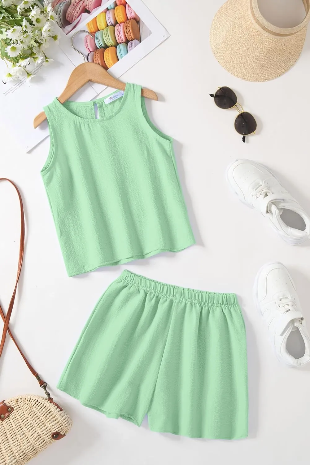 Arshiner Girls Summer 2 Piece Outfit Sleeveless Top and Shorts Set