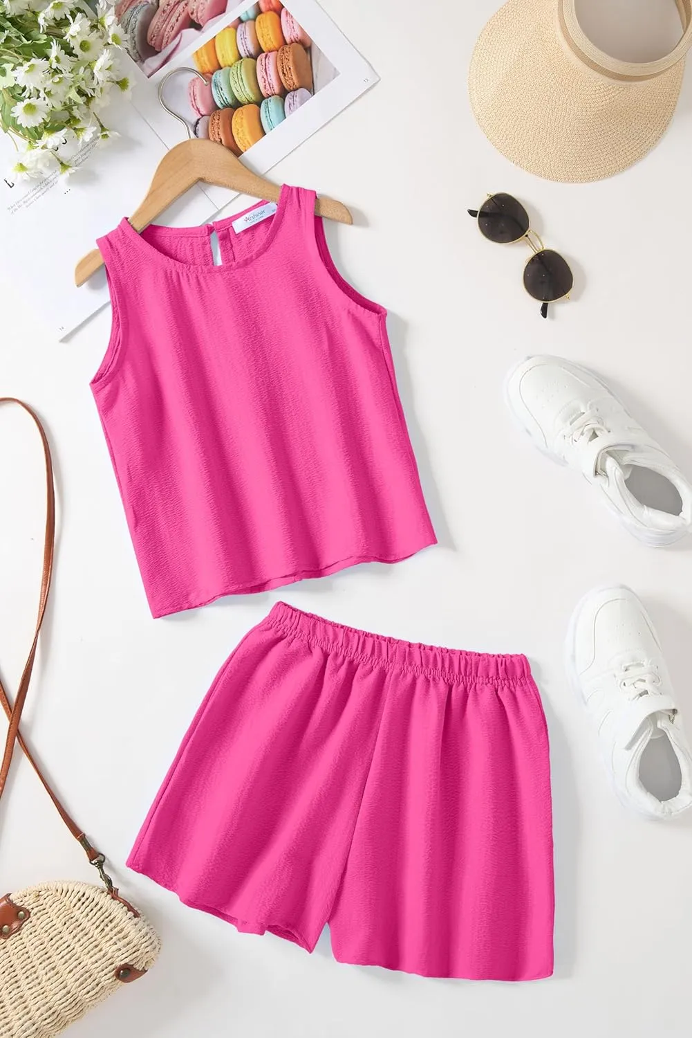 Arshiner Girls Summer 2 Piece Outfit Sleeveless Top and Shorts Set