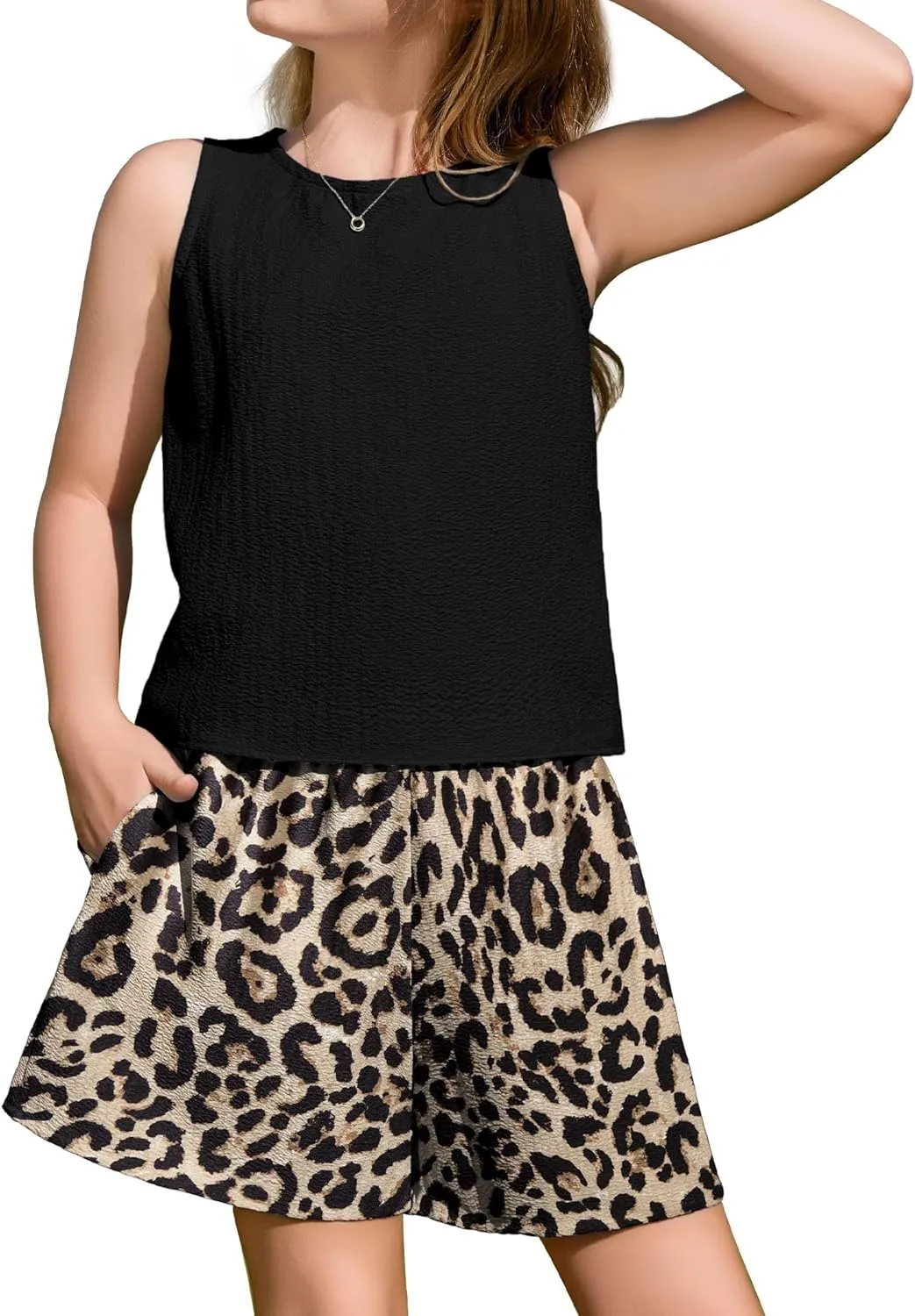 Arshiner Girls Summer 2 Piece Outfit Sleeveless Top and Shorts Set