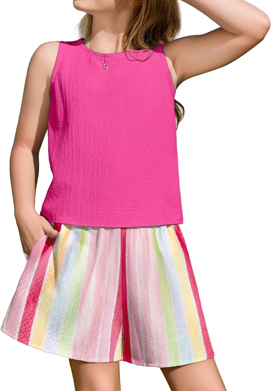 Arshiner Girls Summer 2 Piece Outfit Sleeveless Top and Shorts Set
