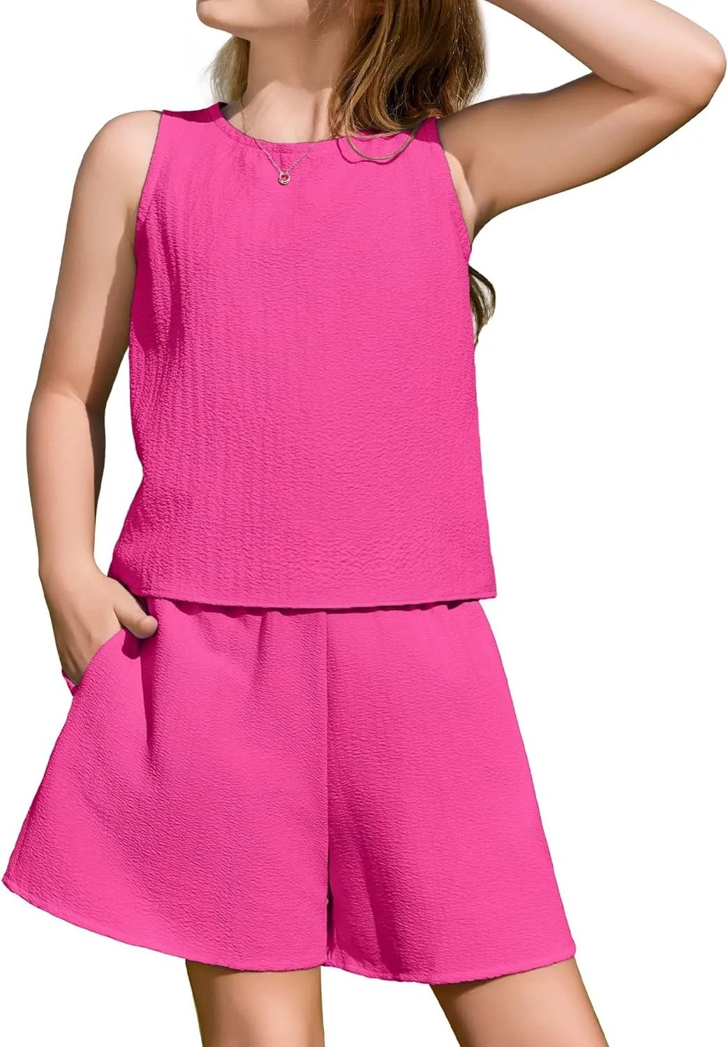 Arshiner Girls Summer 2 Piece Outfit Sleeveless Top and Shorts Set