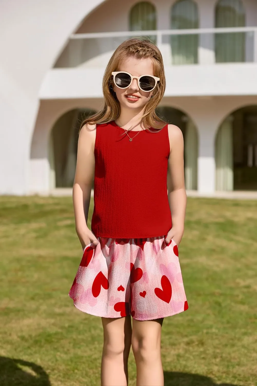 Arshiner Girls Summer 2 Piece Outfit Sleeveless Top and Shorts Set