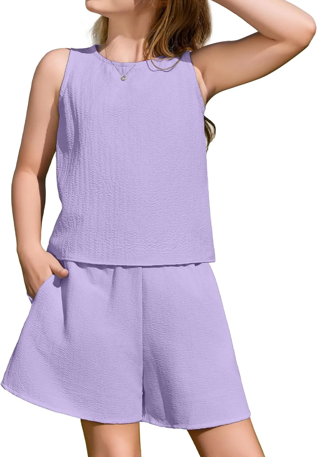 Arshiner Girls Summer 2 Piece Outfit Sleeveless Top and Shorts Set