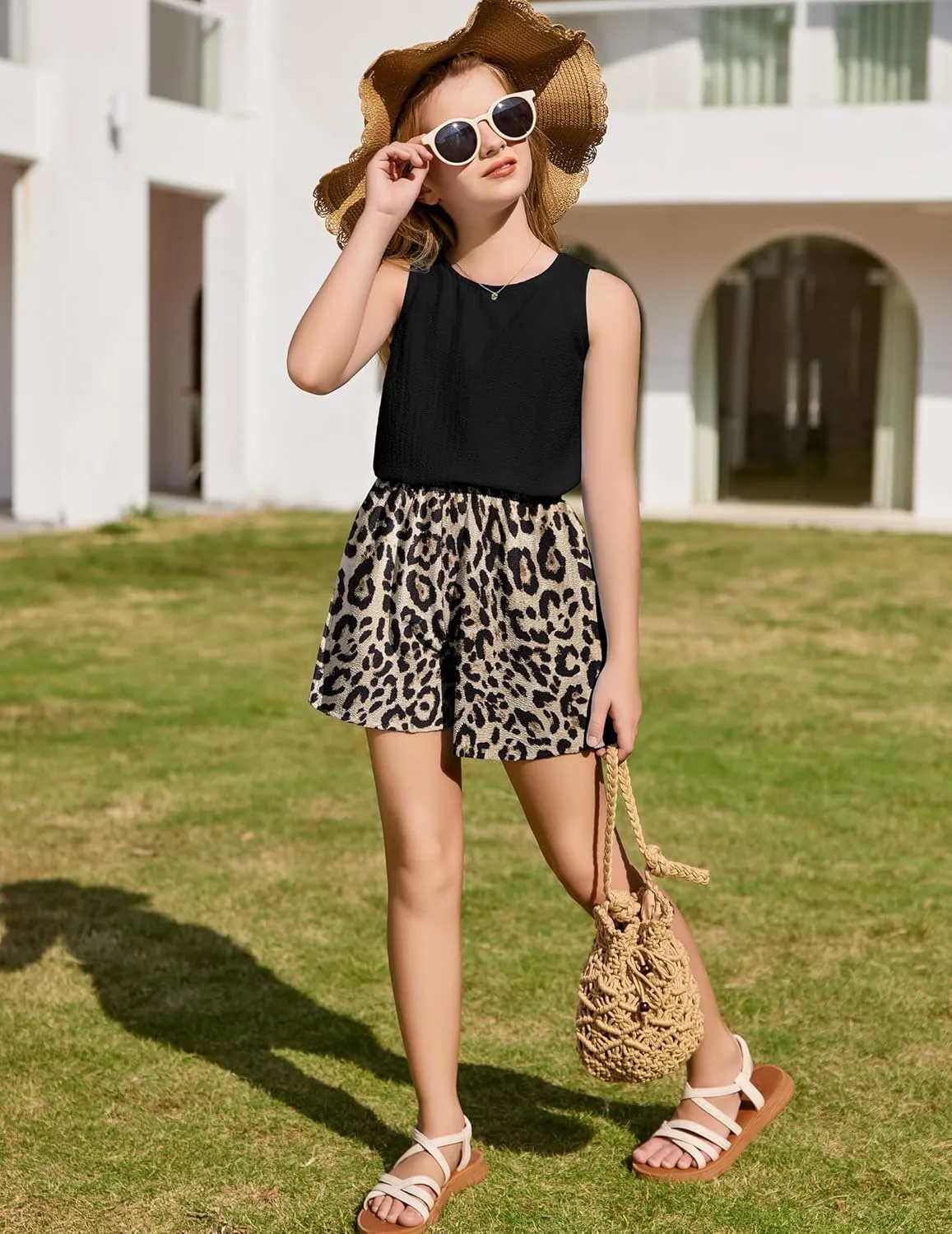 Arshiner Girls Summer 2 Piece Outfit Sleeveless Top and Shorts Set