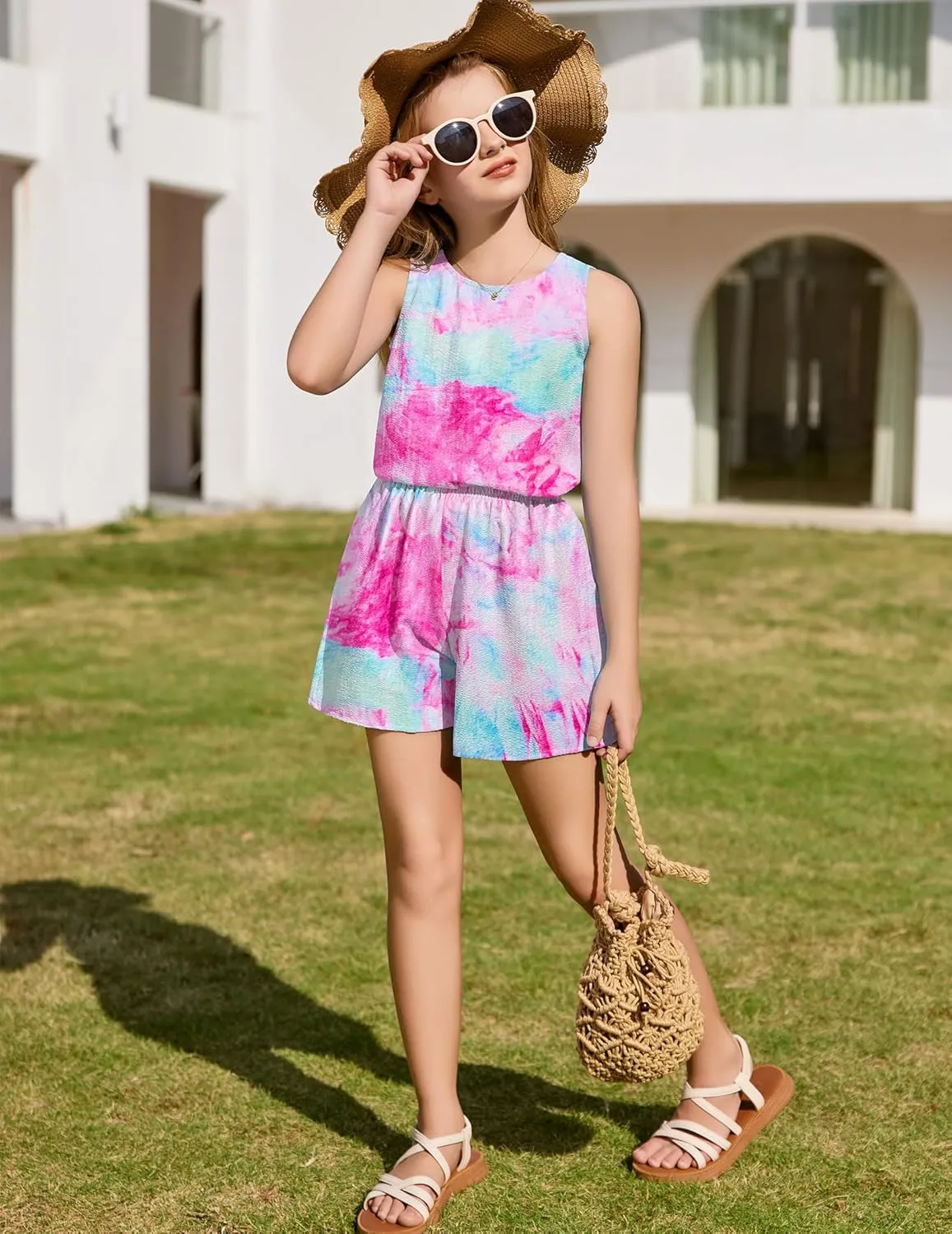 Arshiner Girls Summer 2 Piece Outfit Sleeveless Top and Shorts Set