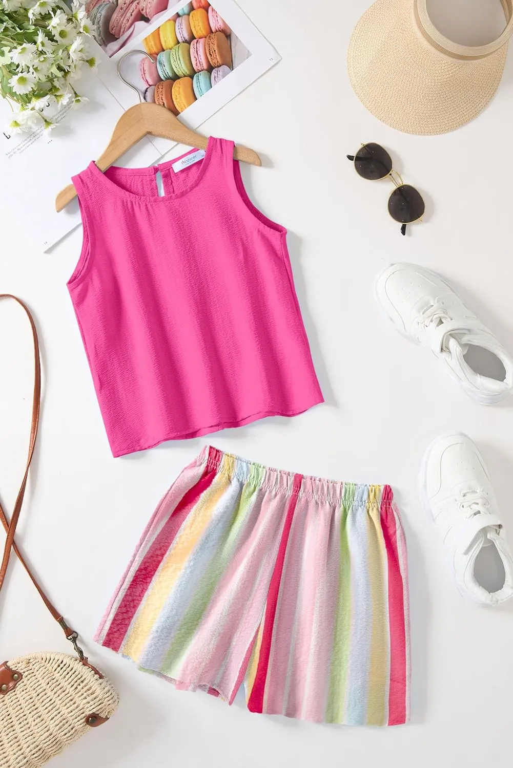 Arshiner Girls Summer 2 Piece Outfit Sleeveless Top and Shorts Set