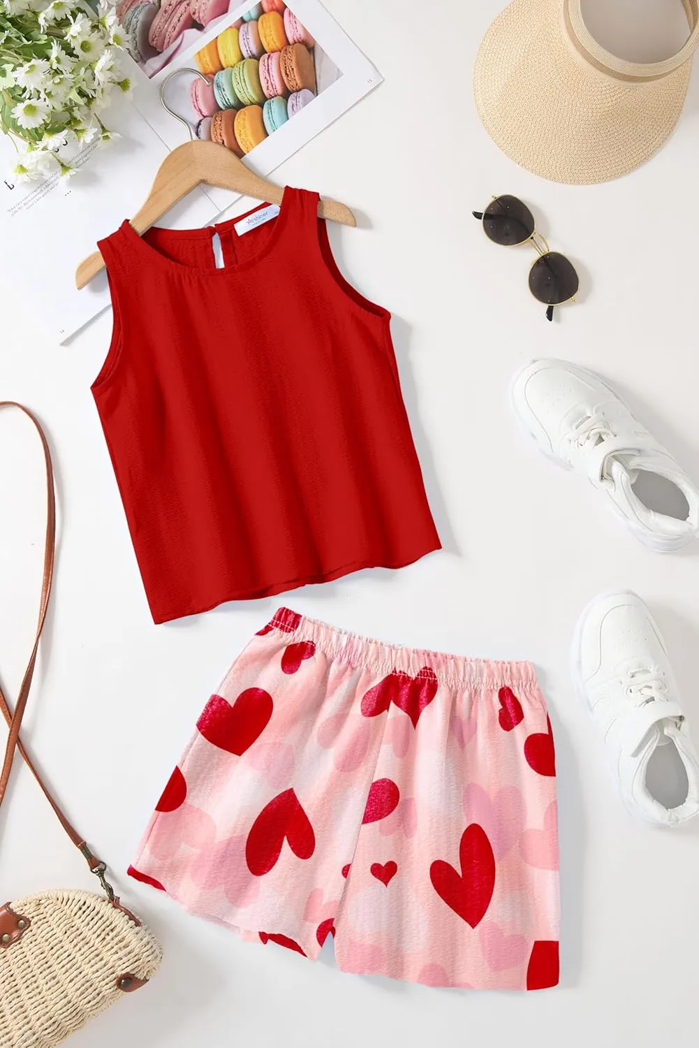 Arshiner Girls Summer 2 Piece Outfit Sleeveless Top and Shorts Set
