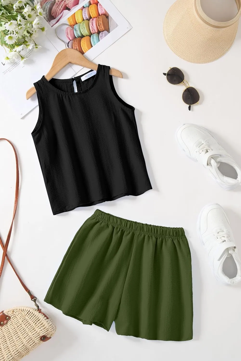Arshiner Girls Summer 2 Piece Outfit Sleeveless Top and Shorts Set