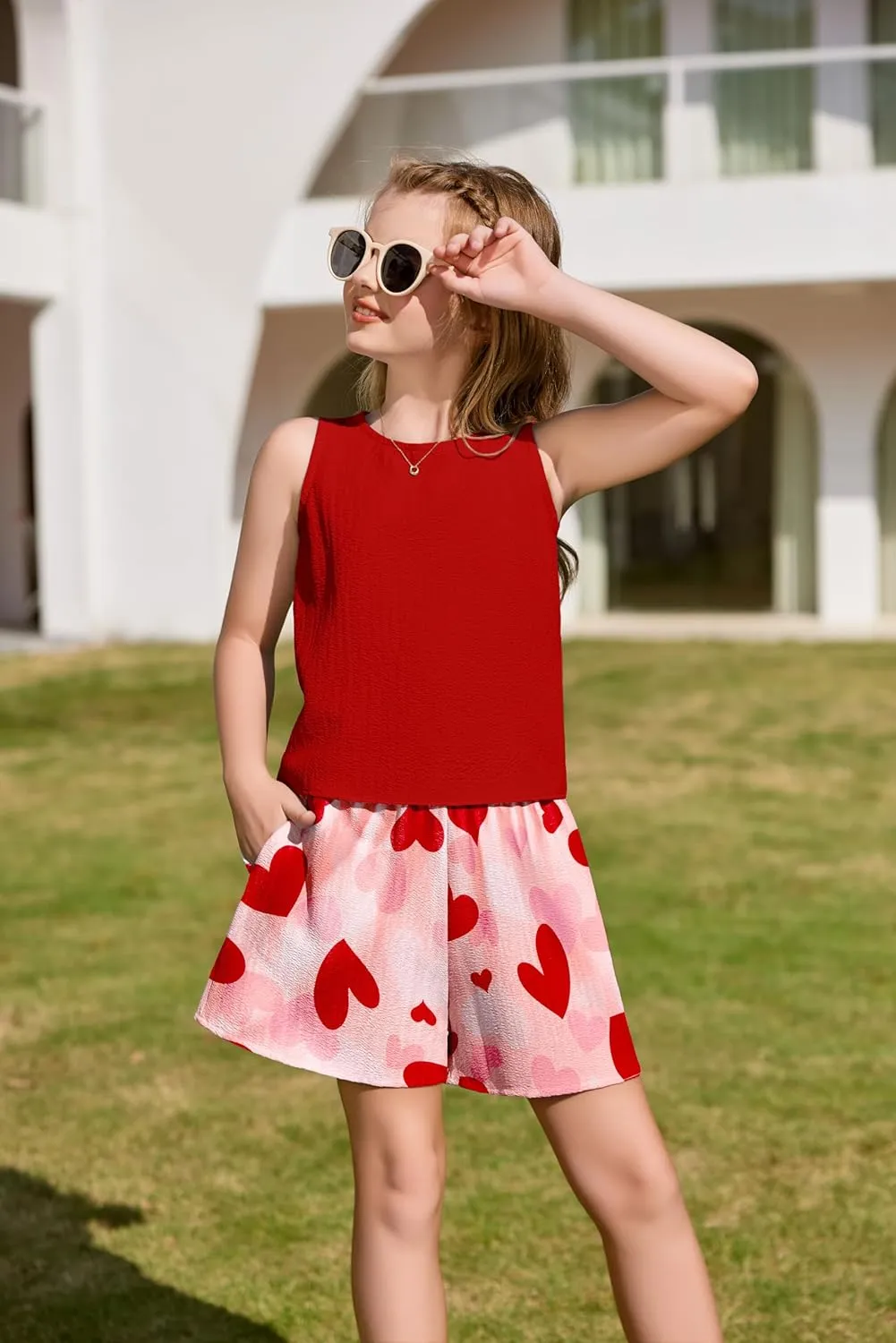Arshiner Girls Summer 2 Piece Outfit Sleeveless Top and Shorts Set
