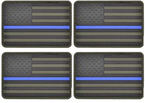 ASA Techmed 4 Pack US USA Flag Patch Thin Blue Line Police Emblem Military Iron On Sew On Tactical Morale Patch for Hats Backpacks Caps Jackets   More