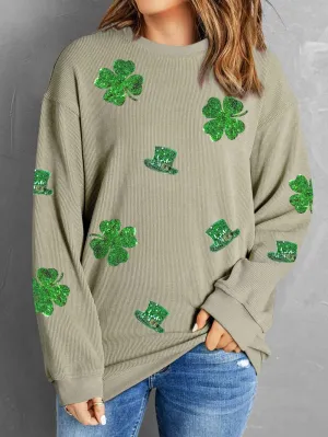 Attention-Grabbing Corduroy Sweatshirt with Green Sequin Details