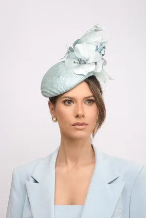 Baby Blue Side Beret with Silk Flowers