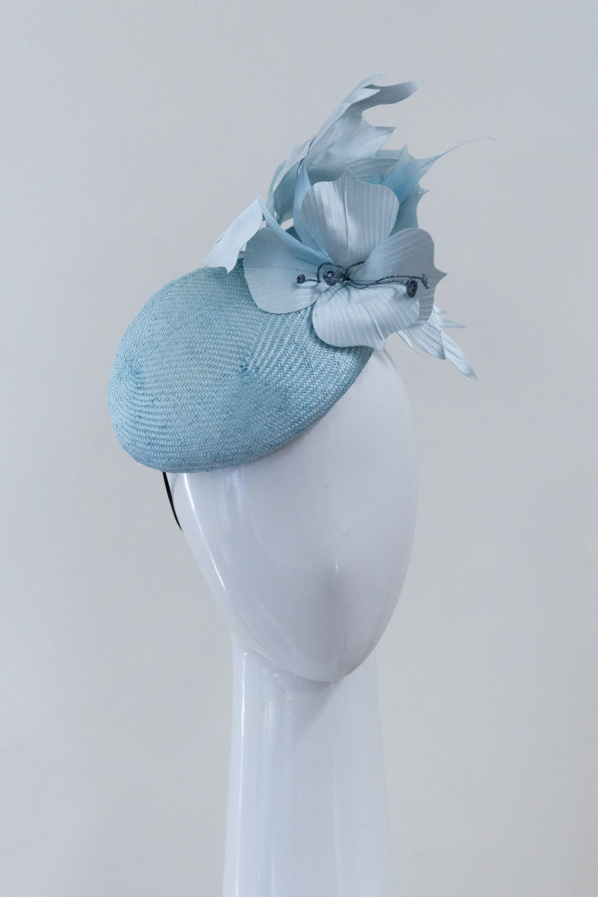 Baby Blue Side Beret with Silk Flowers