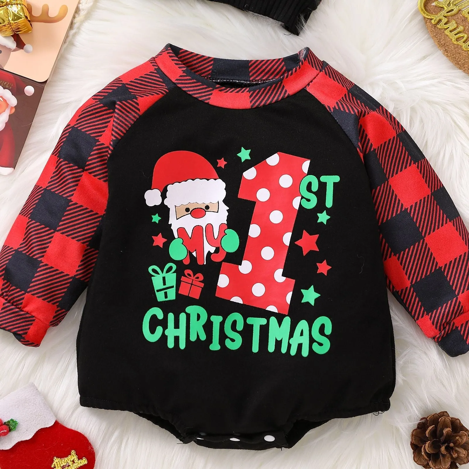 Baby First Christmas Santa Claus Romper With Hat