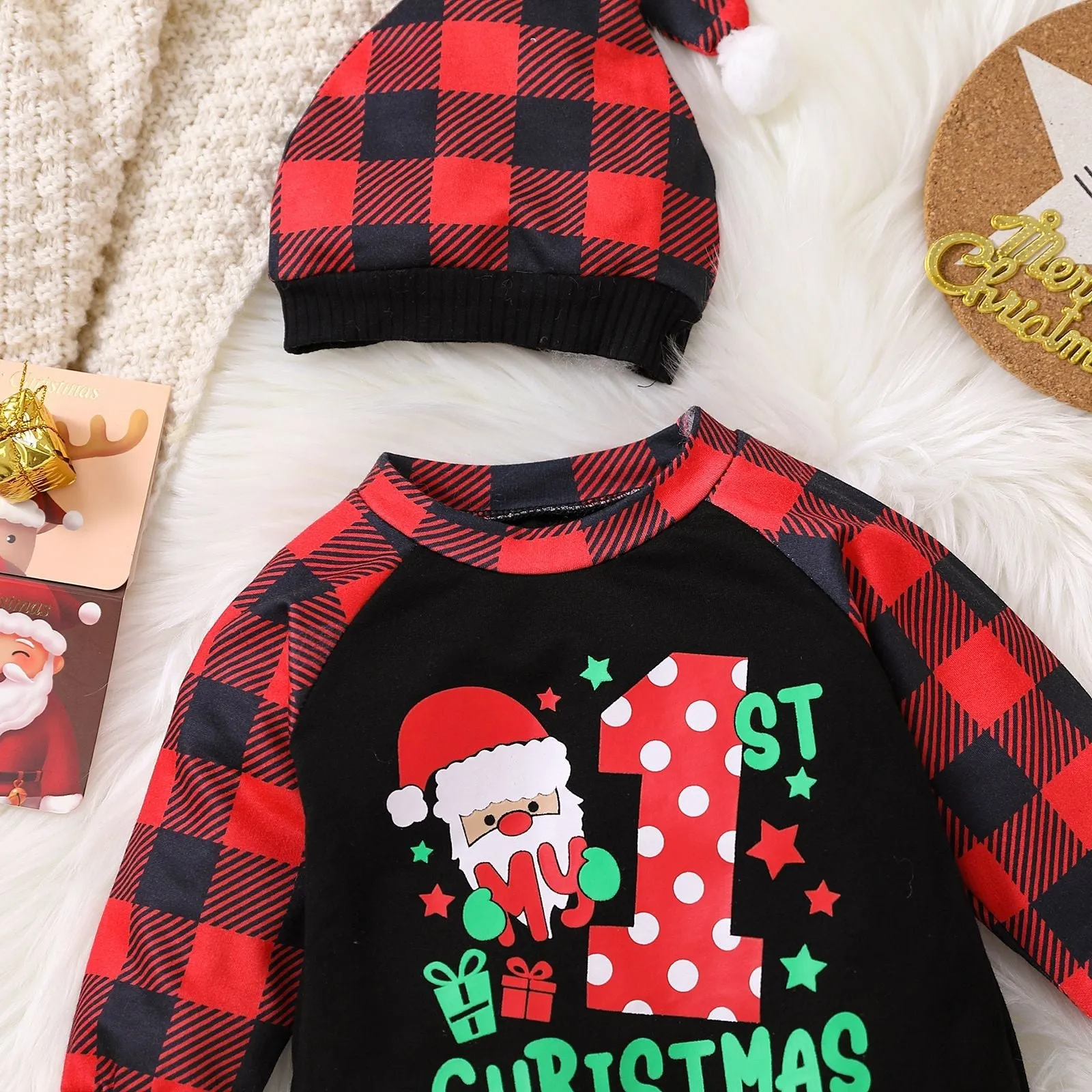 Baby First Christmas Santa Claus Romper With Hat