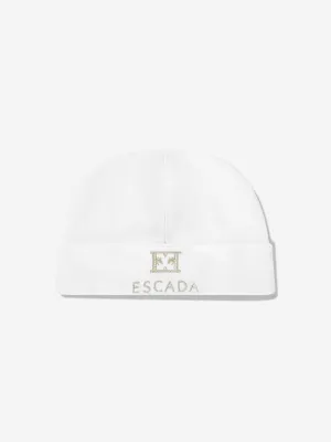 Baby Girls Embroidered Logo Beanie in White