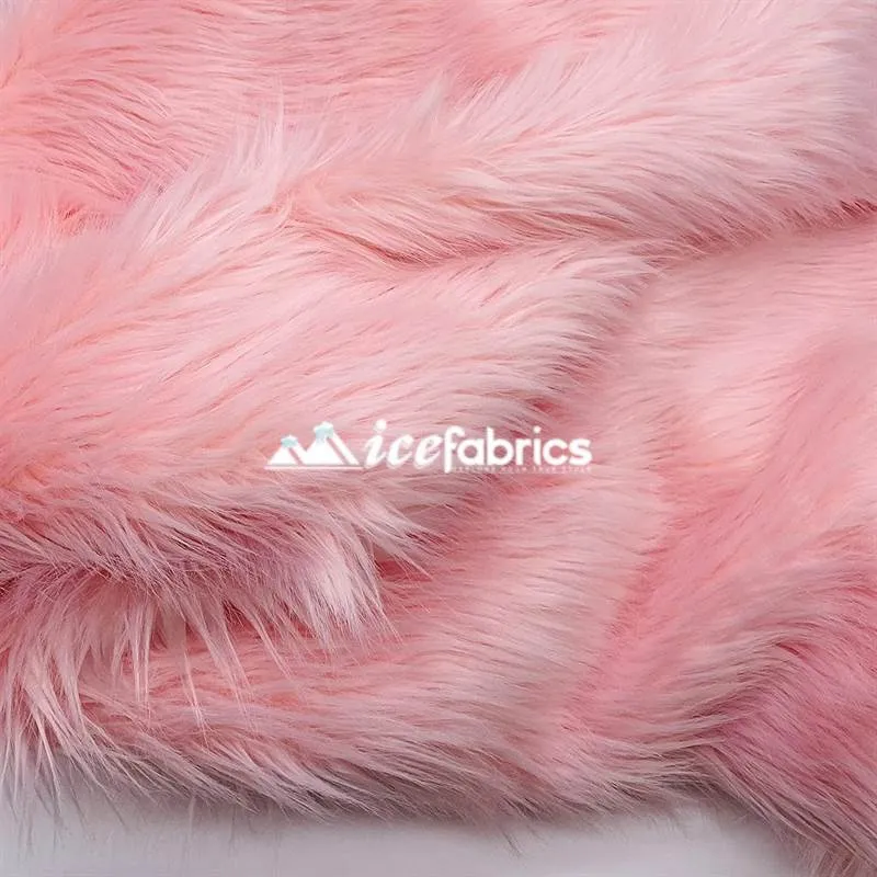 Baby Pink Shaggy Mohair Long Pile Faux Fur Fabric By The Yard