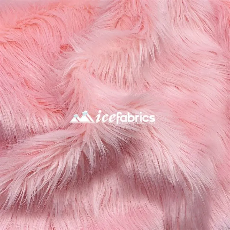 Baby Pink Shaggy Mohair Long Pile Faux Fur Fabric By The Yard