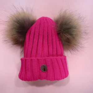 B&B Double Pom Pom Hat - Fuscia