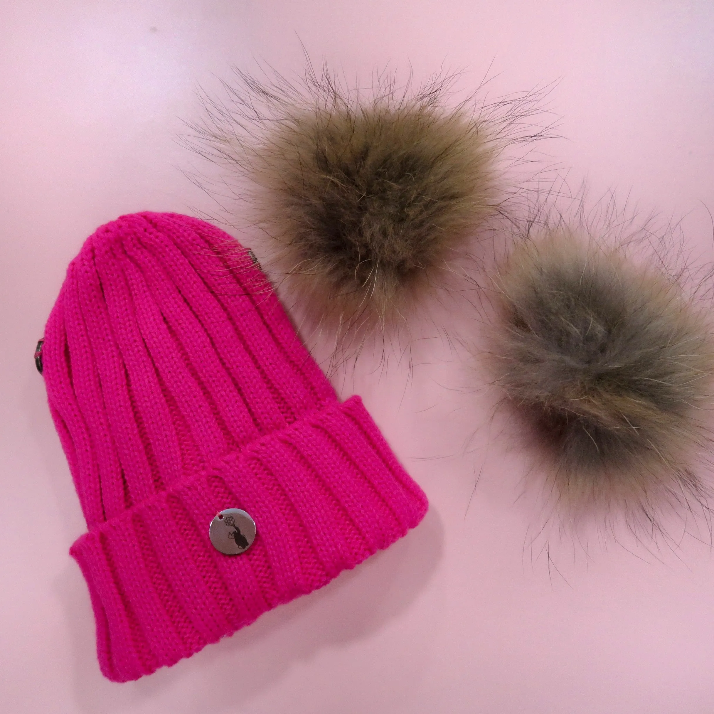 B&B Double Pom Pom Hat - Fuscia