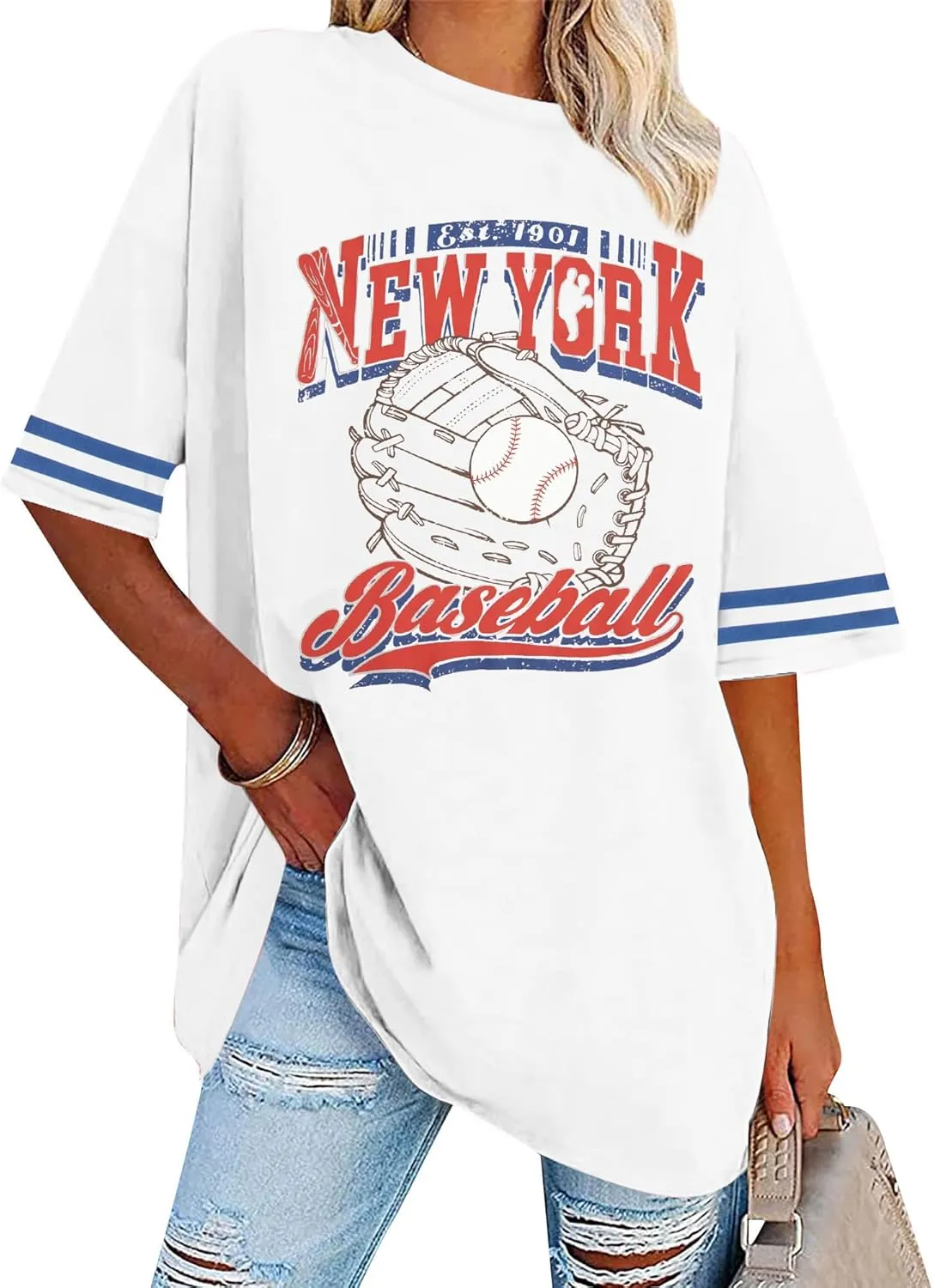 Baseball Shirts New York Baseball Shirt Women Oversized Baseball Mom Shirt Oversized Short Sleeve Tops