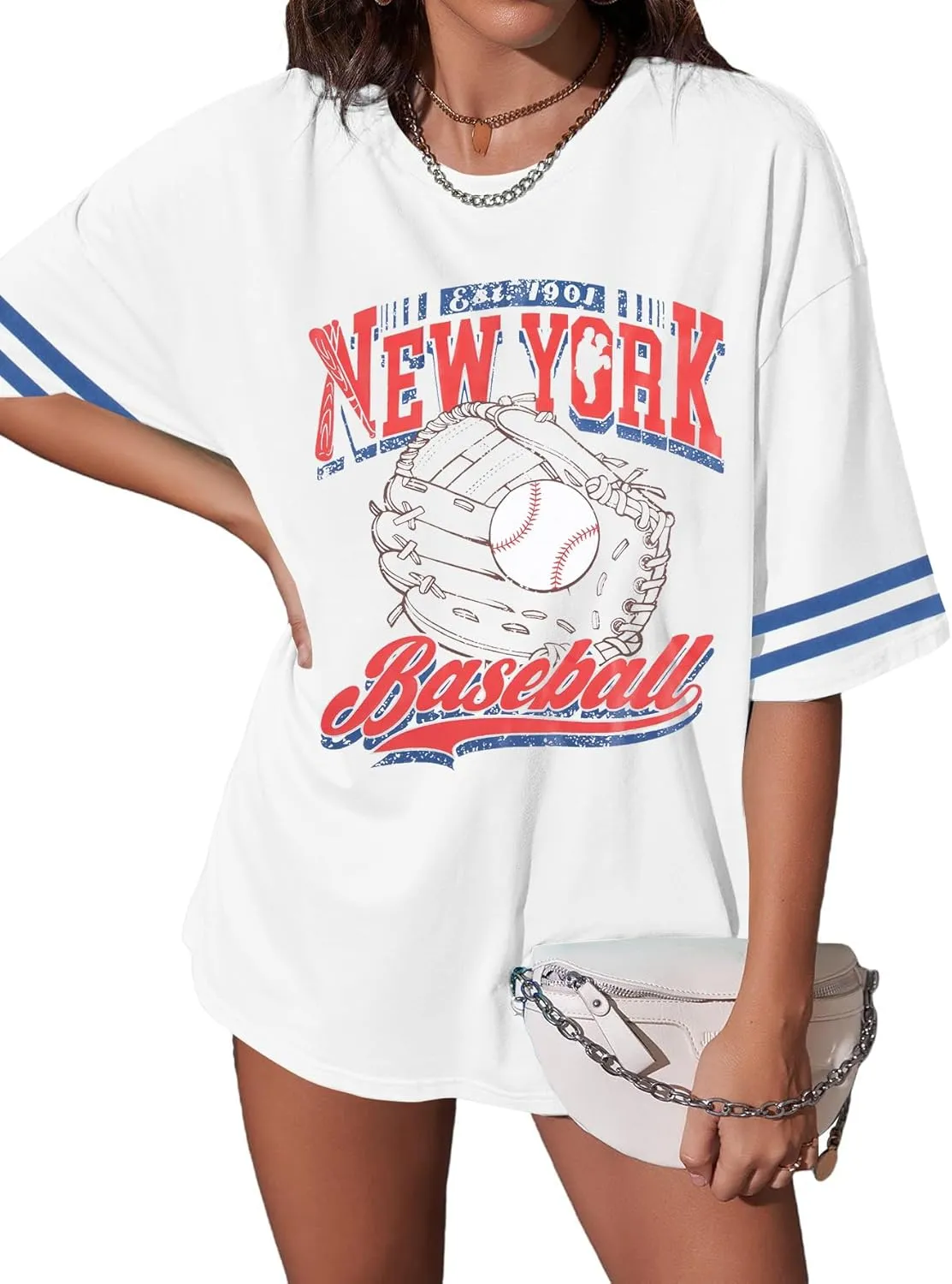 Baseball Shirts New York Baseball Shirt Women Oversized Baseball Mom Shirt Oversized Short Sleeve Tops