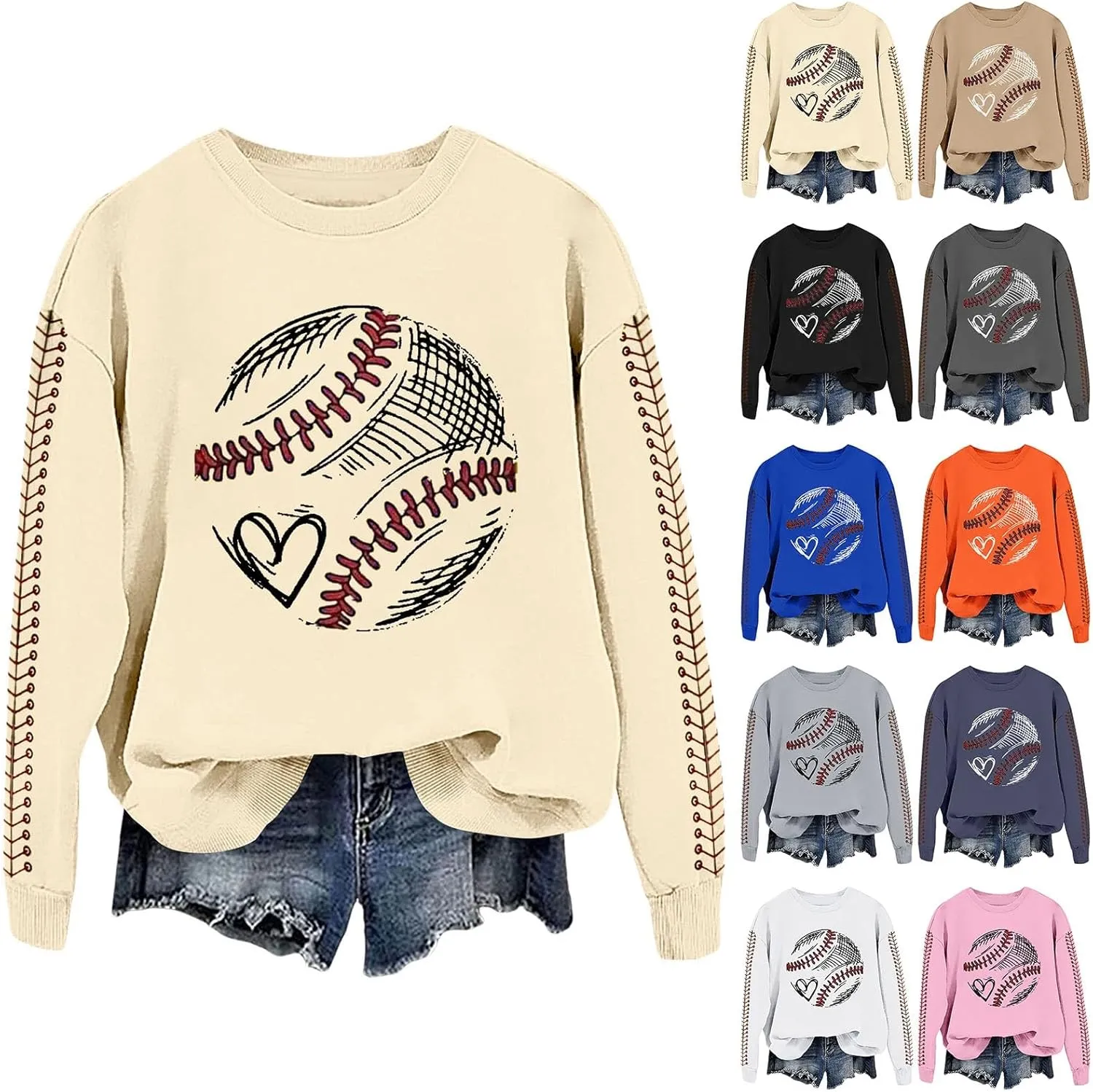 Baseball Sweatshirt for Womens 2025 Long Sleeve Comfy Baseball Shirts Softball Crewneck Blouses Fall Workout Tops