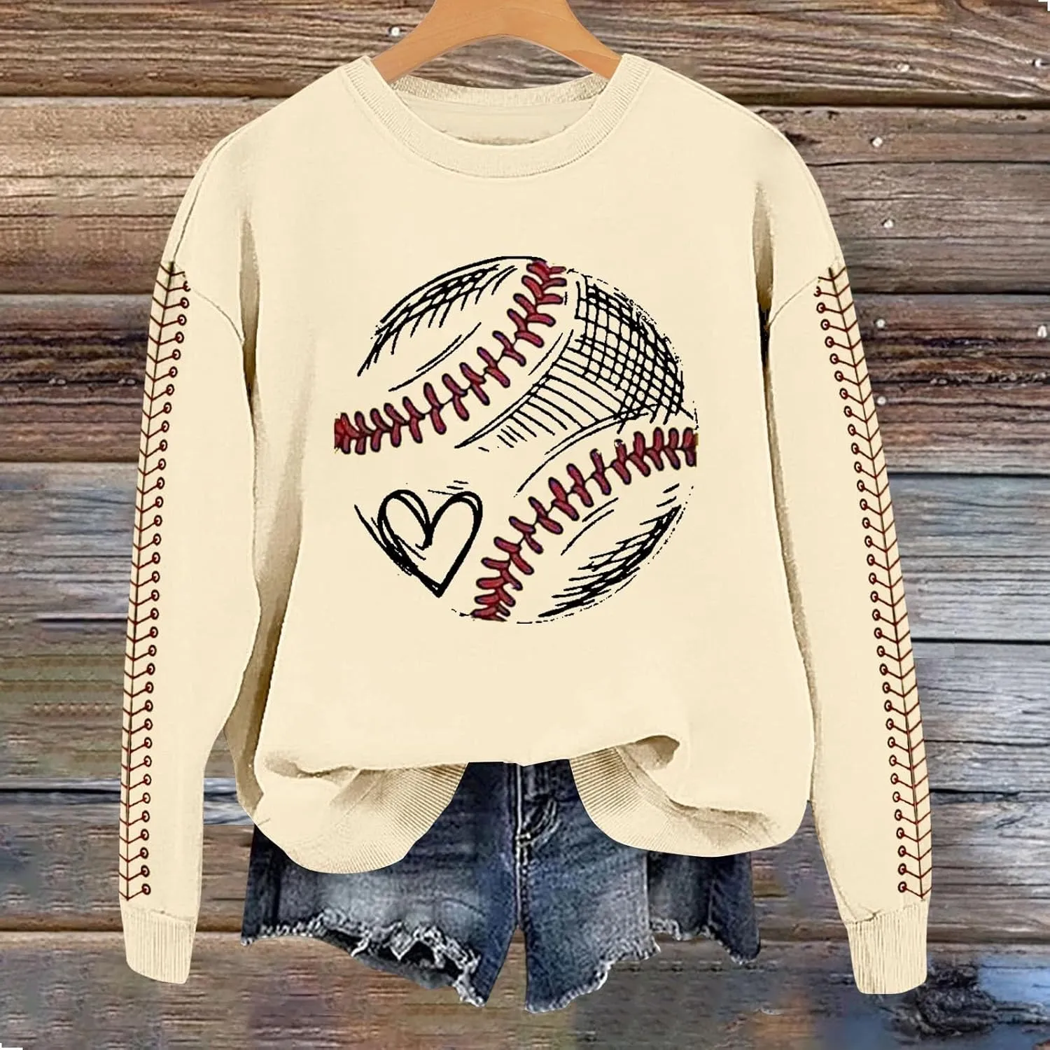 Baseball Sweatshirt for Womens 2025 Long Sleeve Comfy Baseball Shirts Softball Crewneck Blouses Fall Workout Tops