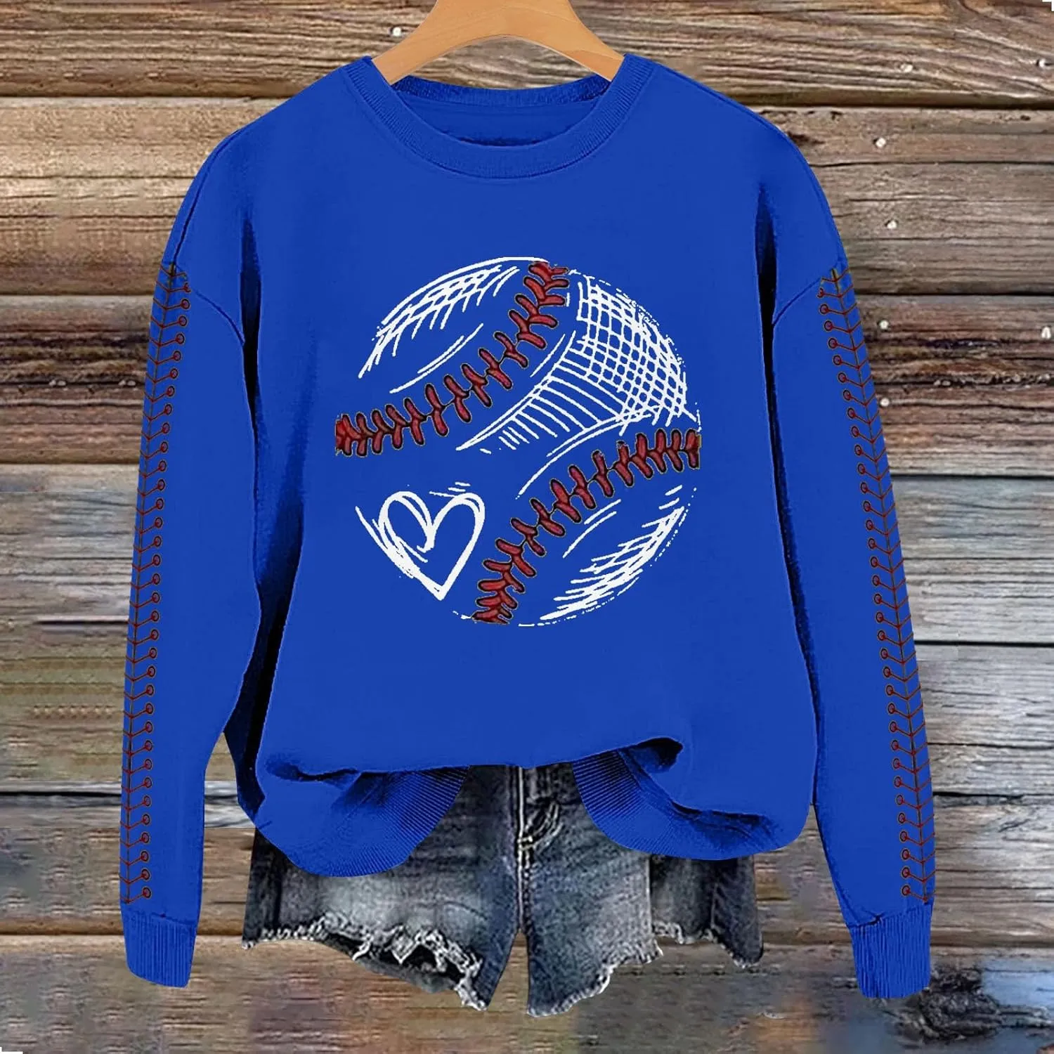 Baseball Sweatshirt for Womens 2025 Long Sleeve Comfy Baseball Shirts Softball Crewneck Blouses Fall Workout Tops