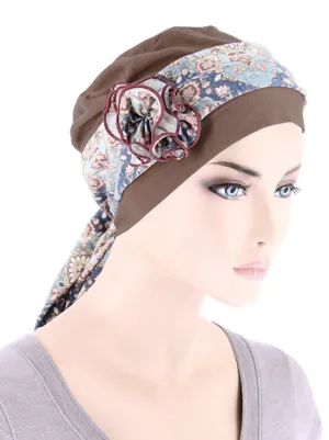 BBCAPSASH-BROWN#Bamboo Cap Rosette Sash Cedar Brown
