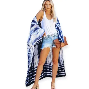 Beach Blue Tie Dye Long Kimono Robe