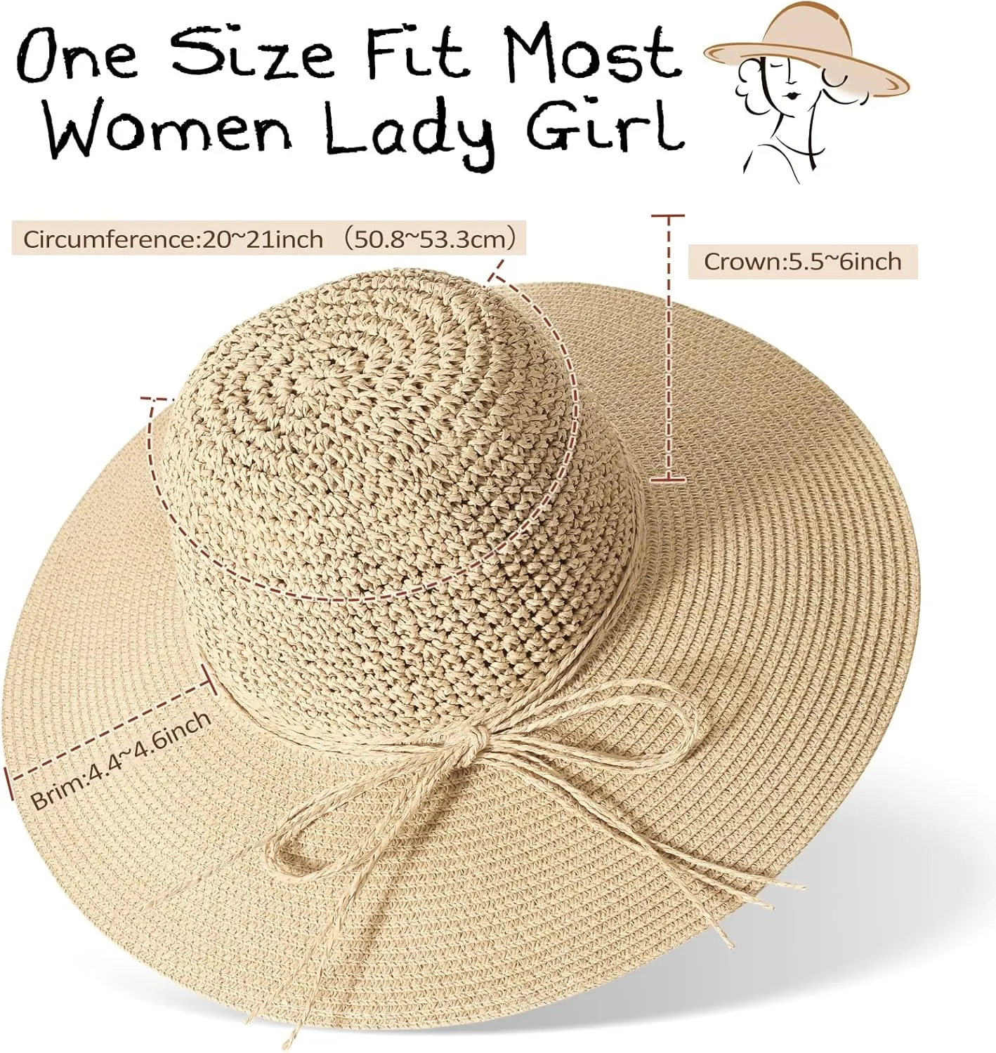 Beach Hats for Women - Straw Hat, Sun Hats for Women UPF 50  UV Protection, Beach Hat Packable Foldable