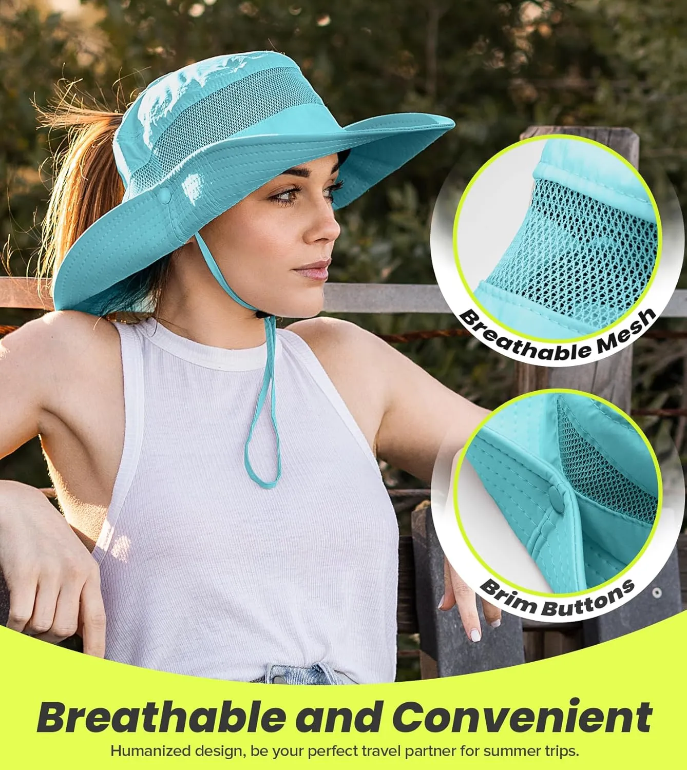 Beach Sun Hats for Women UV Protection High Ponytail Hole UPF 50  Fishing Safari Garden Hiking Hat Packable