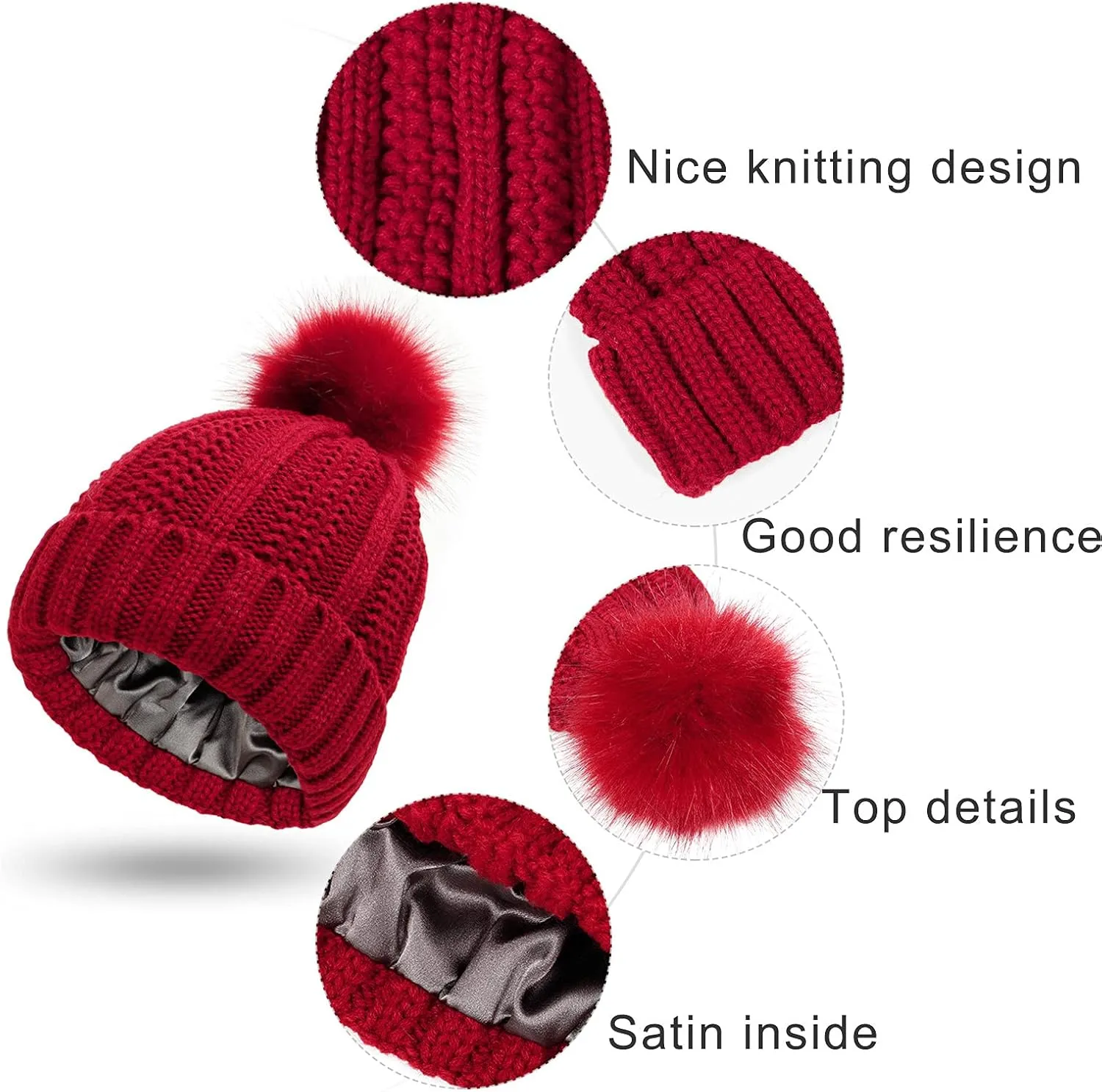 Beanie for Women Men Soft Beanie Hat with Faux Fur Pom Winter Knit Beanies Hats Thick Knitted Ski Cap Warm Hat
