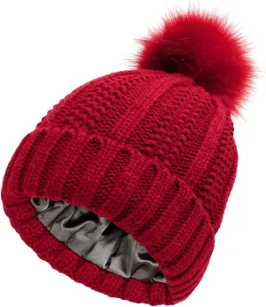 Beanie for Women Men Soft Beanie Hat with Faux Fur Pom Winter Knit Beanies Hats Thick Knitted Ski Cap Warm Hat