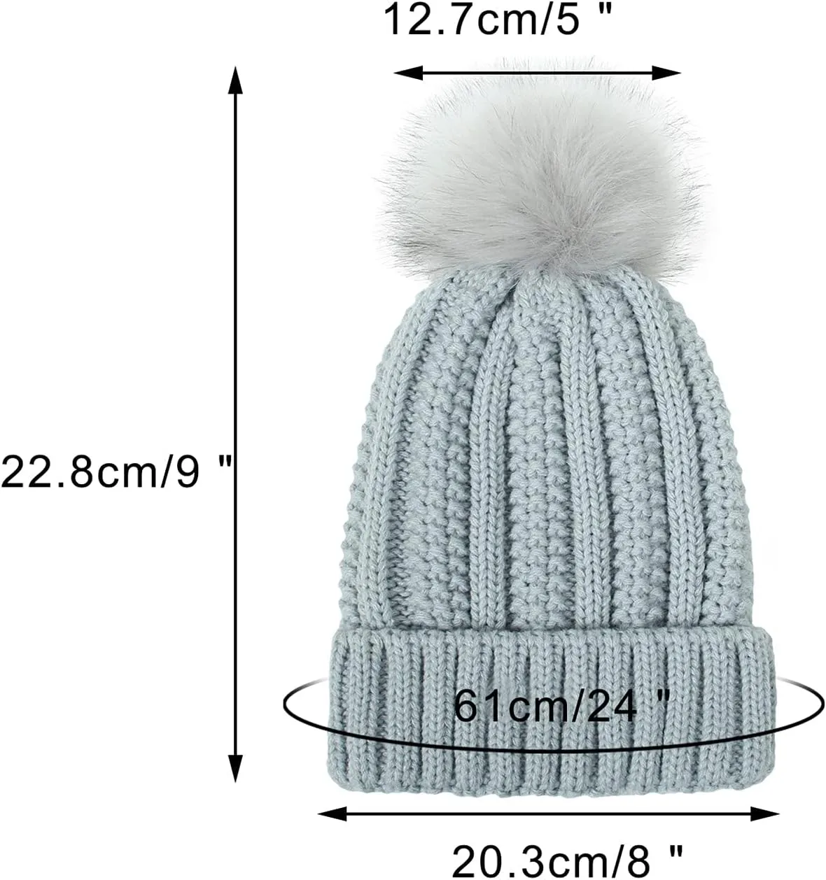 Beanie for Women Men Soft Beanie Hat with Faux Fur Pom Winter Knit Beanies Hats Thick Knitted Ski Cap Warm Hat