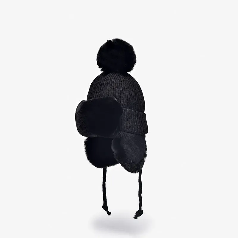 BeauToday Women's Winter Hats in Rabbit Fur with Adjustable Earflaps Pompom Outdoor Beanies