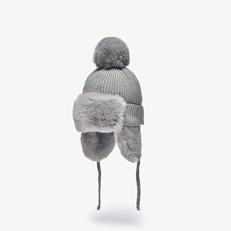 BeauToday Women's Winter Hats in Rabbit Fur with Adjustable Earflaps Pompom Outdoor Beanies