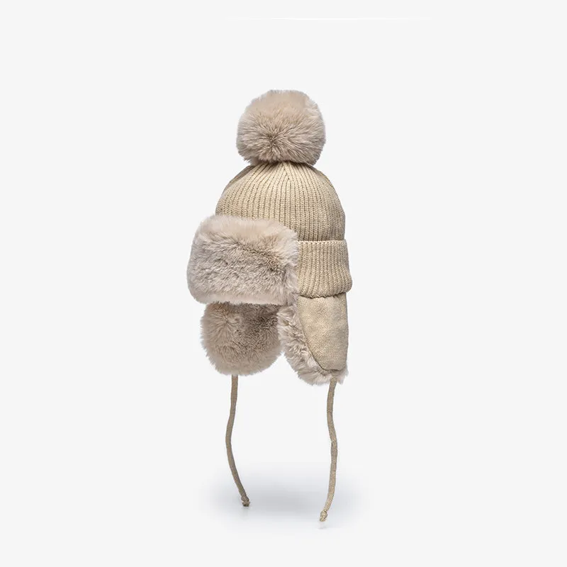 BeauToday Women's Winter Hats in Rabbit Fur with Adjustable Earflaps Pompom Outdoor Beanies