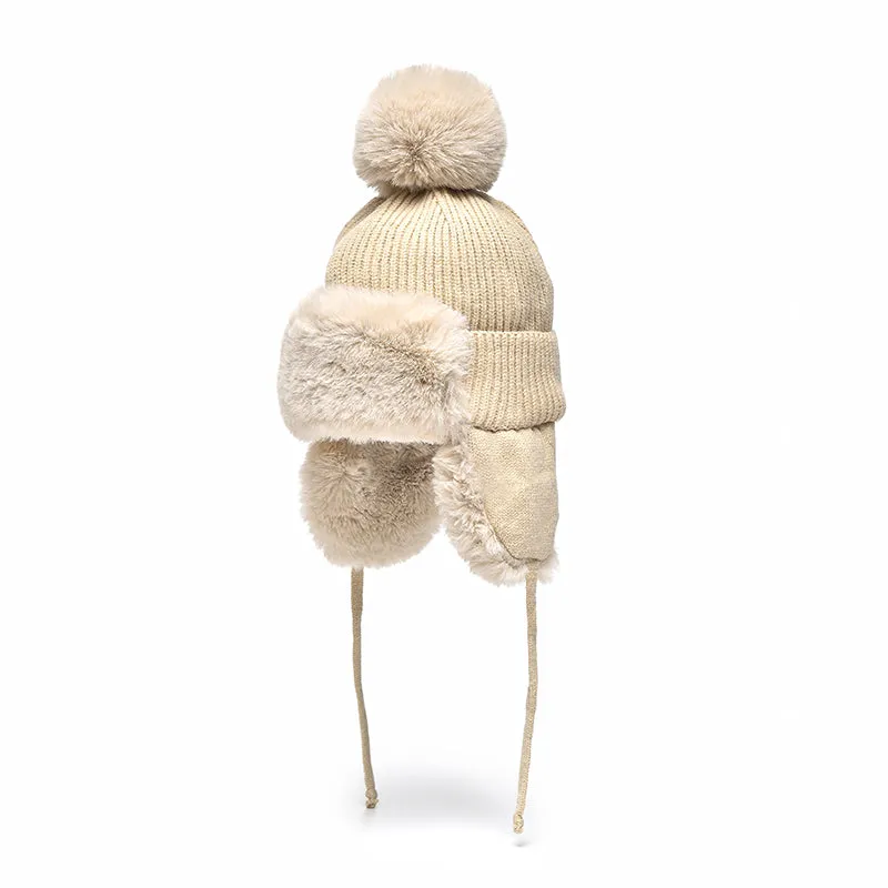 BeauToday Women's Winter Hats in Rabbit Fur with Adjustable Earflaps Pompom Outdoor Beanies