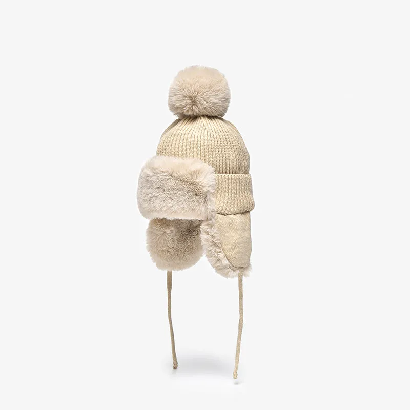 BeauToday Women's Winter Hats in Rabbit Fur with Adjustable Earflaps Pompom Outdoor Beanies