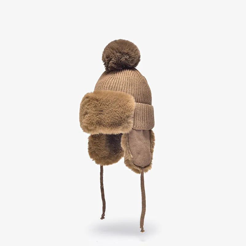BeauToday Women's Winter Hats in Rabbit Fur with Adjustable Earflaps Pompom Outdoor Beanies