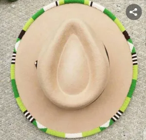 Beige green beaded fedora hat| cowboy hat| summer hats| brim hat with free shipping world wide