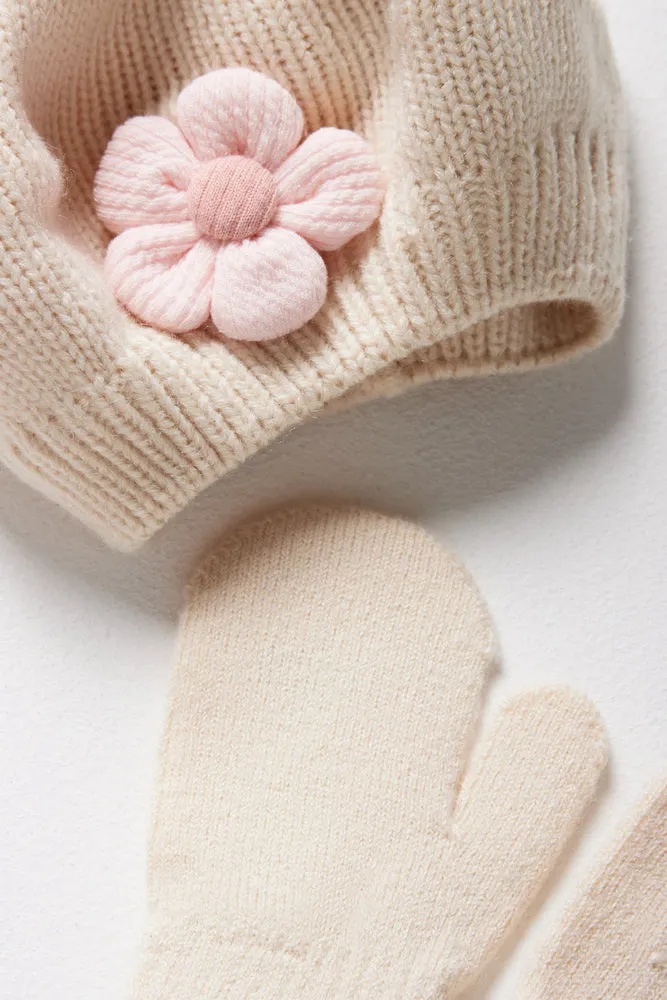 Beret & Mittens Set Natural