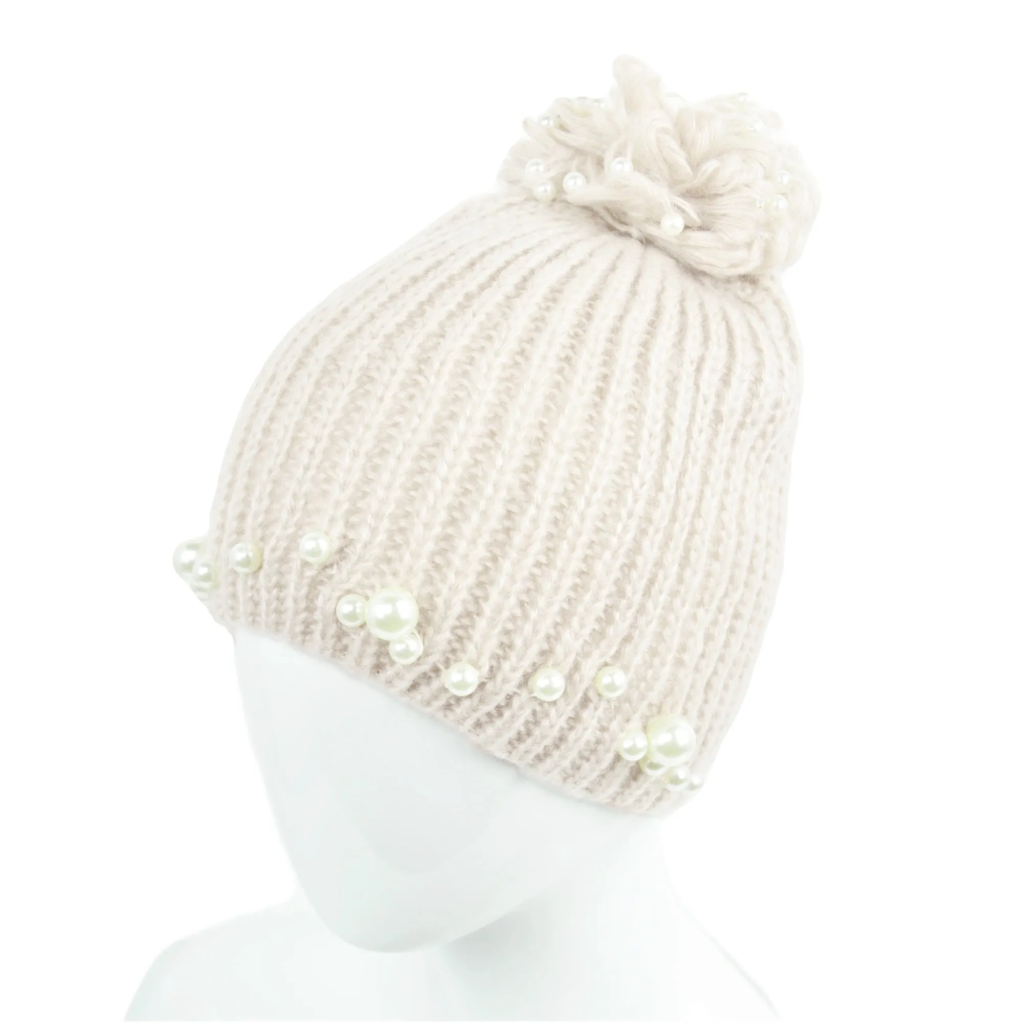 Betsey Johnson Women's Faux Pearl Embellished Beanie Knit Winter Hat
