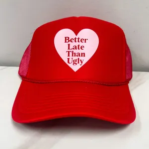 Better Late Than Ugly Heart Puff Hat • Red