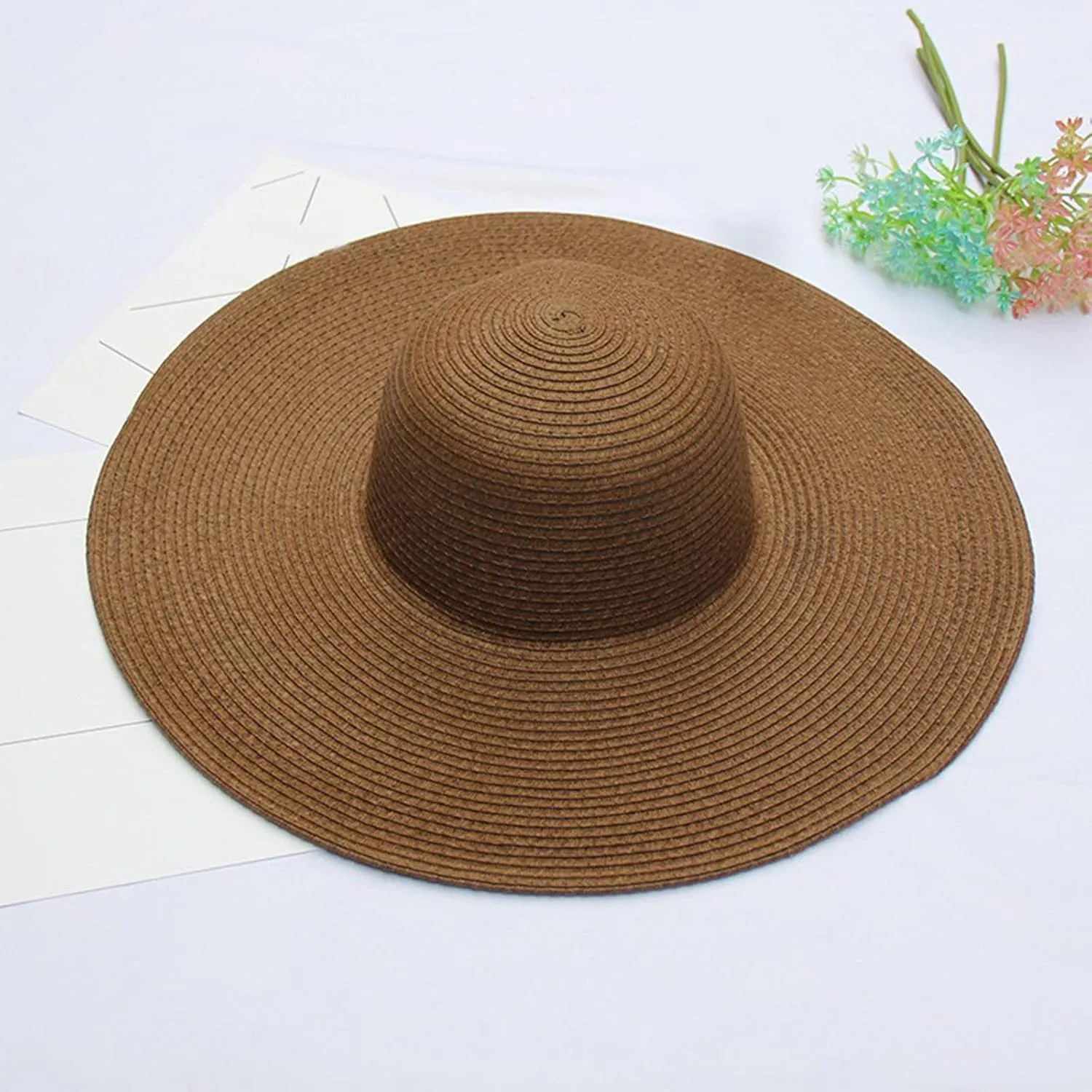 Big Beach Straw Hat for Women Foldable Summer Wide Brim Sun Hat for UV Protection Packable Oversized Travel Straw Cap